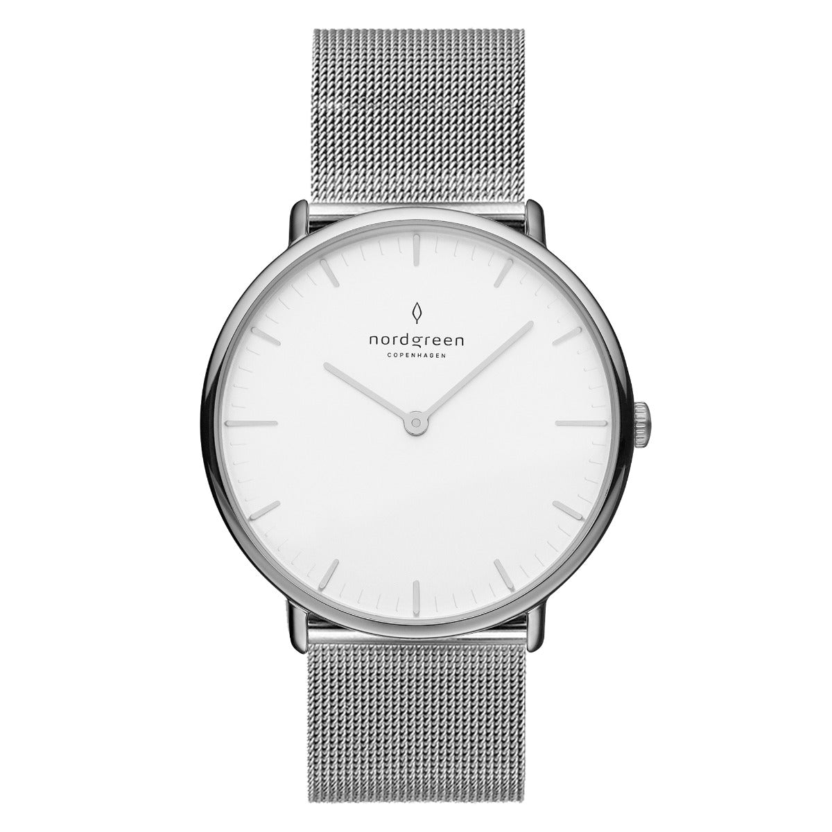 Nordgreen Native Scandinavian Silver Unisex Watch with Silver Mesh Strap