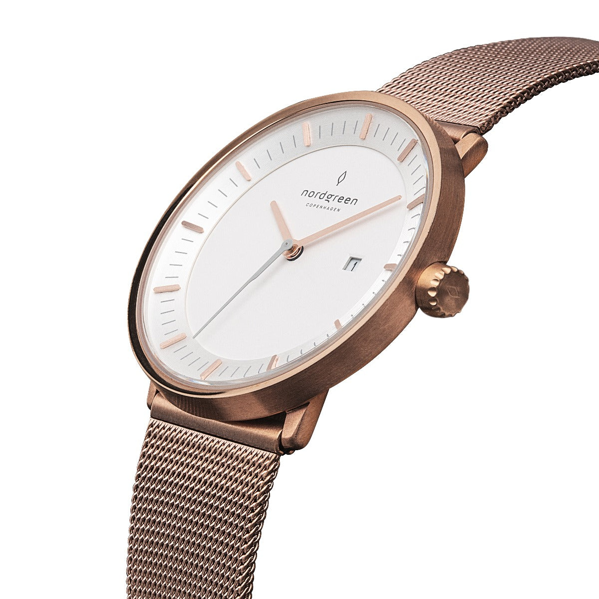 Nordgreen Philosopher Scandinavian Rose Gold Unisex Watch with Rose Gold Mesh Strap