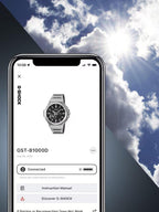 Casio G-Shock Gwylio Dynion â Deial Gwyrdd a Strap Arian GST-B1000D-3AER