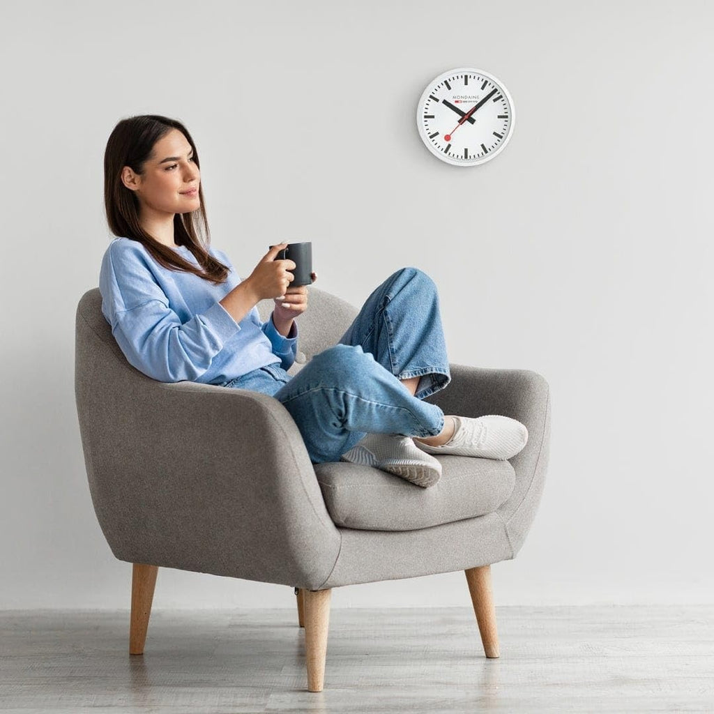 Mondaine Wall Clock with White Face and White Case A990.CLOCK.10SBB