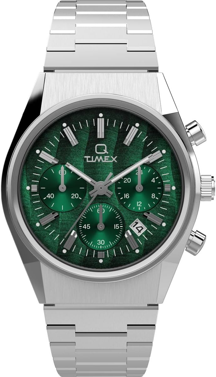 Gwylio Dynion Timex gyda Deial Gwyrdd a Breichled Dur Di-staen TW2W33600