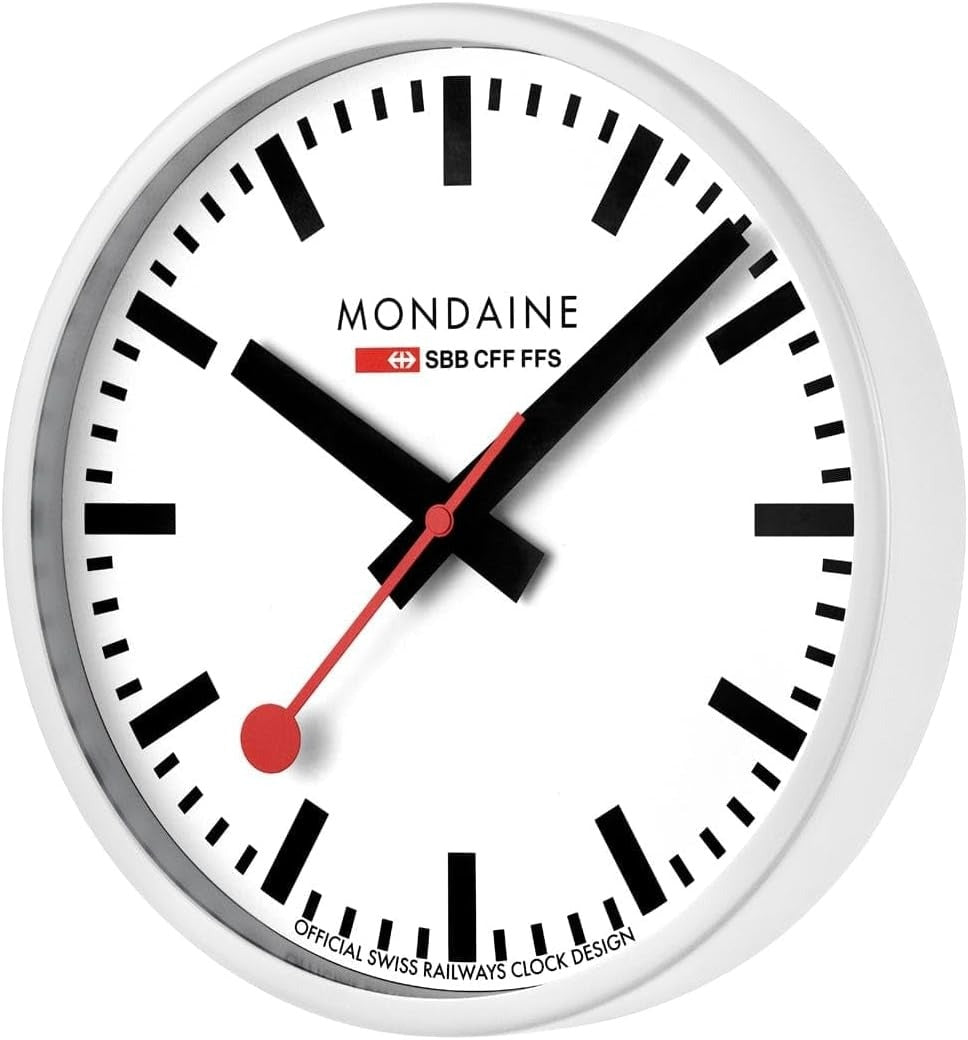 Mondaine Wall Clock with White Face and White Case A990.CLOCK.10SBB