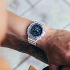 Casio G-Shock Mens Analogue-Digital Watch with Black Dial and Clear Strap GA-2100SKE-7AER