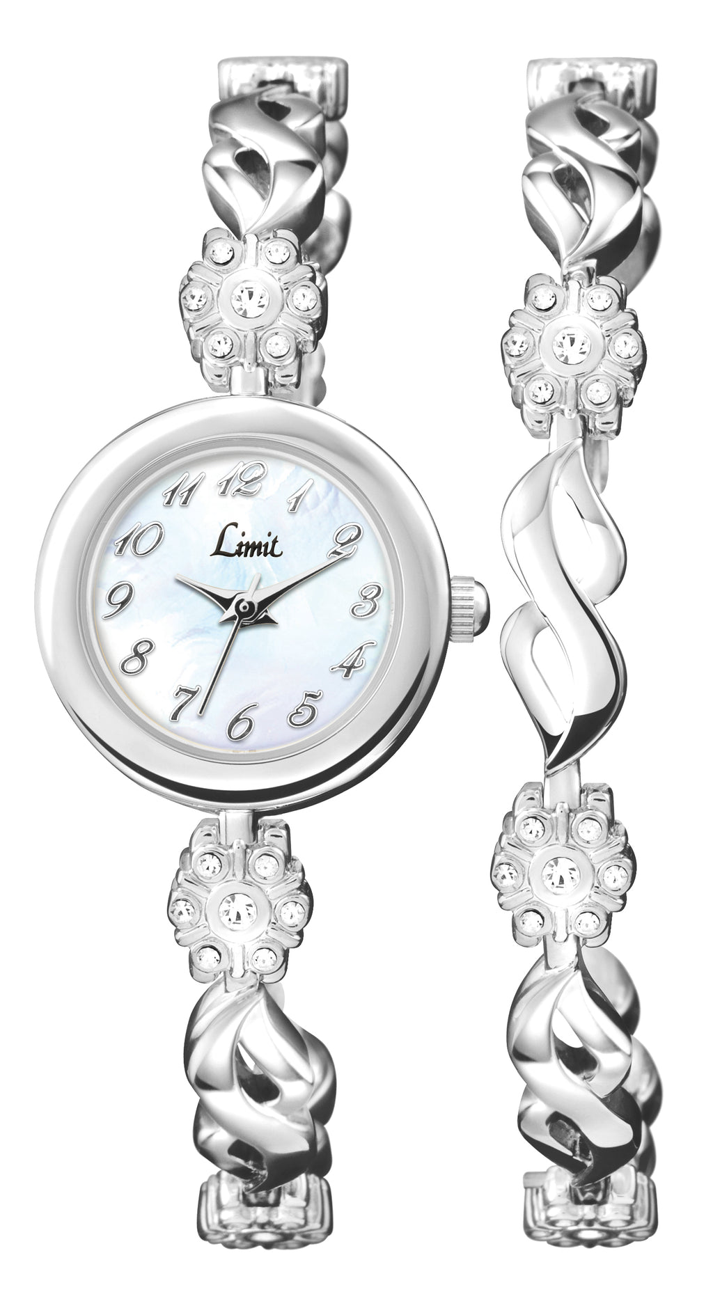 Limit Ladies White Mother Of Pearl Dial Stone Set Watch With Matching Bracelet Gift Set 6167G