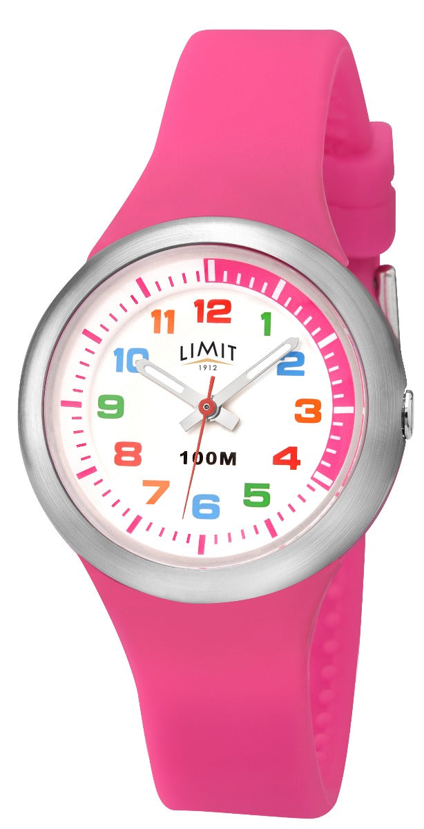 Limit Kids Girls White Dial Pink Silicone Strap Analogue Quartz Watch 6199