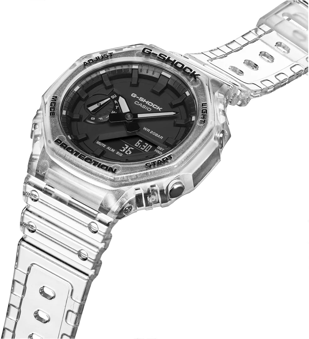 Casio G-Shock Mens Analogue-Digital Watch with Black Dial and Clear Strap GA-2100SKE-7AER