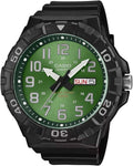 Casio Gwylio Dynion â Deial Werdd a Strap Ddu MRW-210H-3BVEF