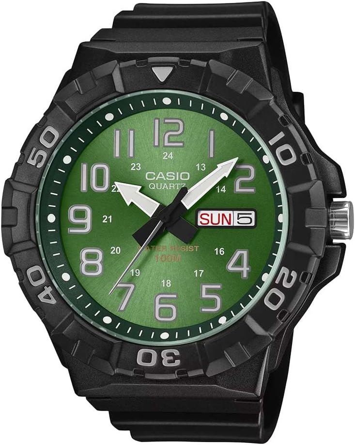 Casio Gwylio Dynion â Deial Werdd a Strap Ddu MRW-210H-3BVEF