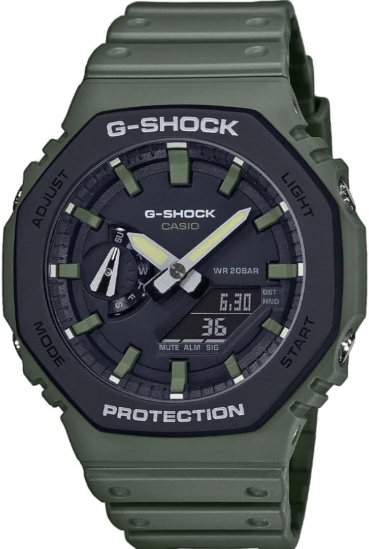 Casio G-Shock Mens Analogue-Digital Watch with Black Dial and Green Strap GA-2110SU-3AER