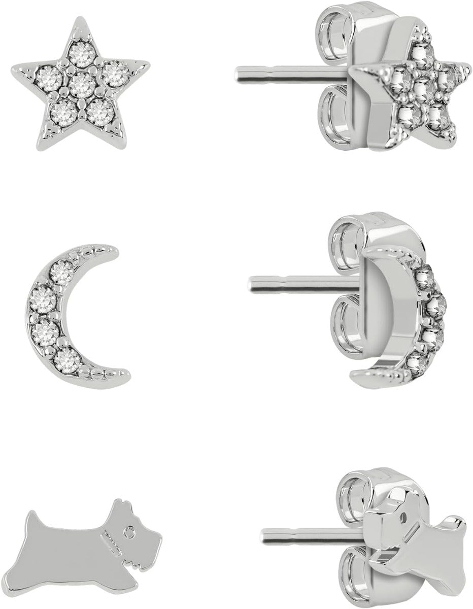 Radley Ladies Street Silver Plated Stone Set Moon and Star Triple Pack Studded Earrings RYJ1355S