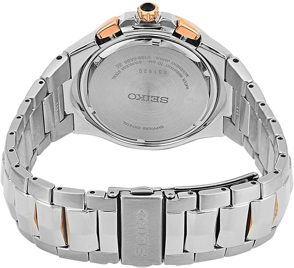 Gwylio Solar Dynion Seiko Coutura Parhaol i Ddynion gyda Deial Llwyd a Breichled Deu-liw SSC788P9