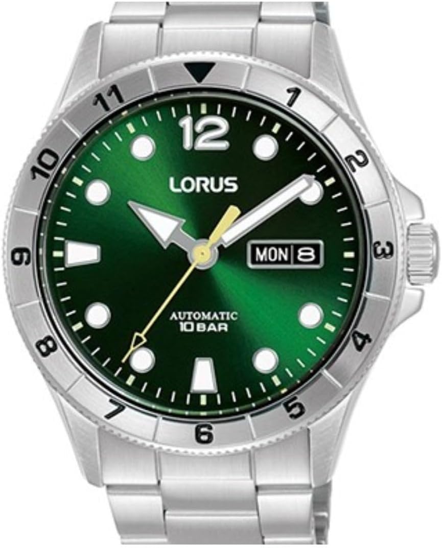 Lorus Mens Automatic Watch with Green Dial and Silver Bracelet RL463BX9
