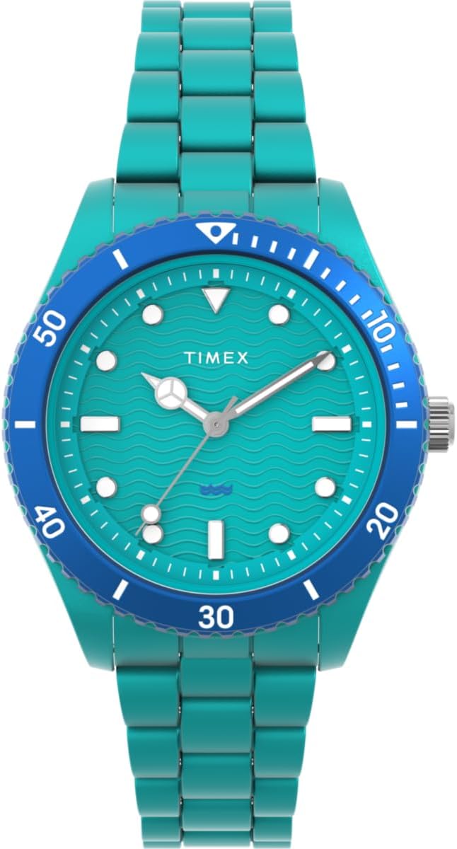 Cloc Timex i Fenywod gyda Deial Werdd a GWYRDD TW2Y04700