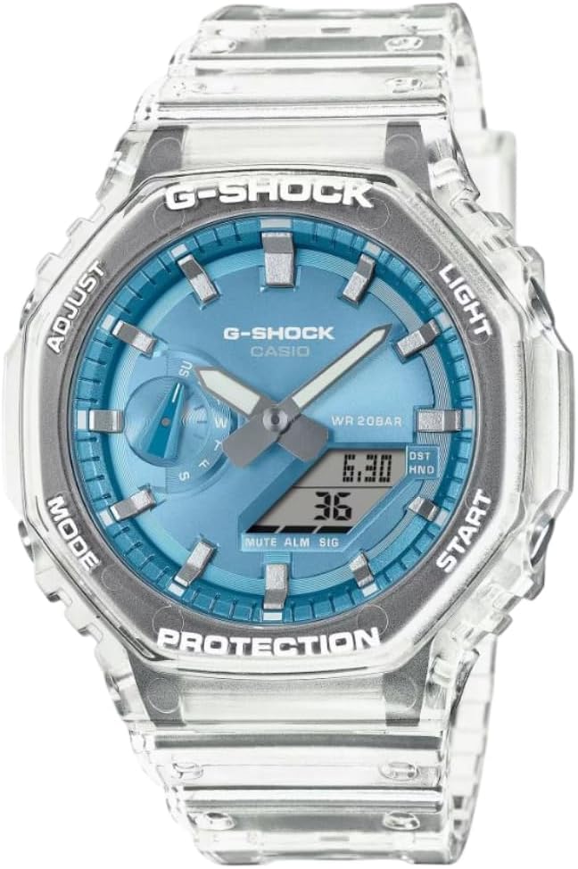 Casio G-Shock Mens Analogue-Digital Watch with Blue Dial and Clear Strap GA-2100BM-7A2ER