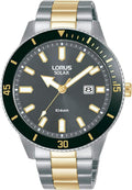 Lorus Mens Solar Watch with Black Dial and Two Tone Bracelet RX327AX9