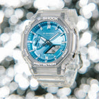 Casio G-Shock Mens Analogue-Digital Watch with Blue Dial and Clear Strap GA-2100BM-7A2ER