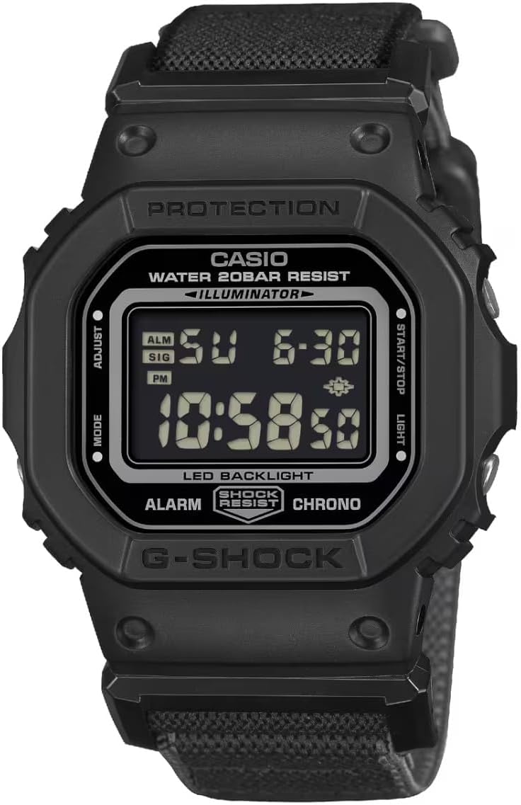 Casio G-Shock Mens Digital Watch with Black Dial and Black FIDLOCK Strap DW-5600MNC-1ER