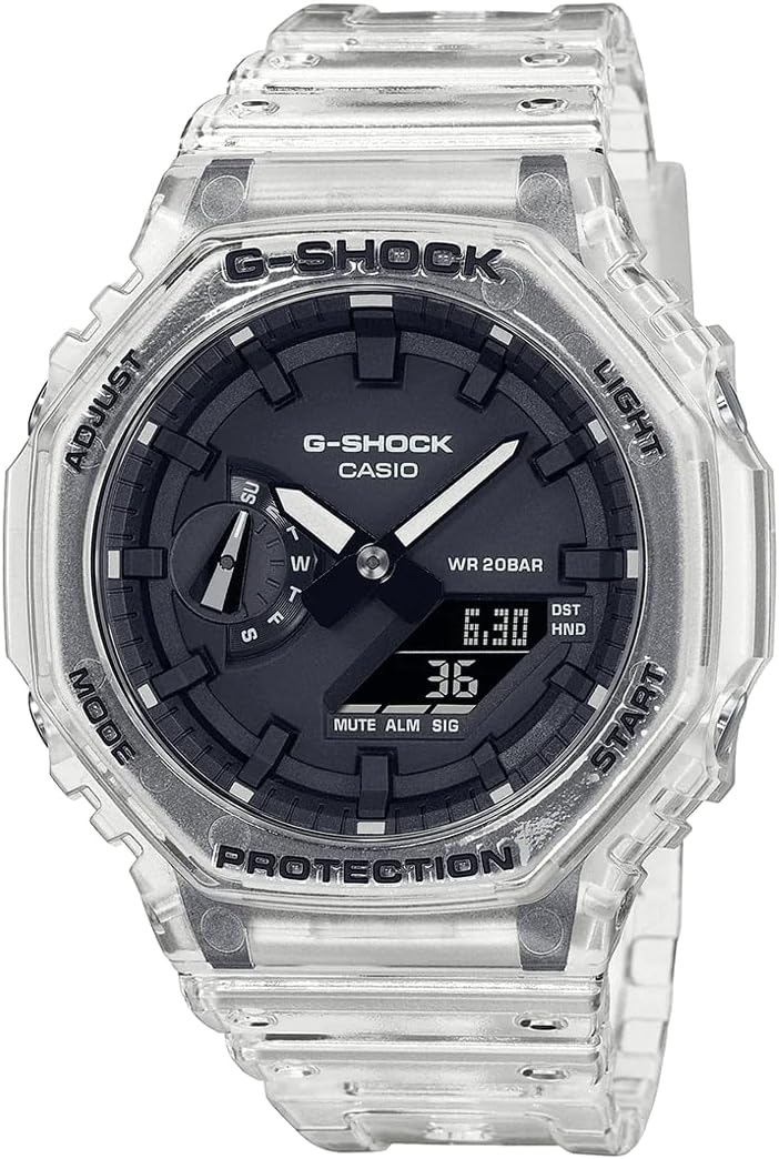 Casio G-Shock Mens Analogue-Digital Watch with Black Dial and Clear Strap GA-2100SKE-7AER
