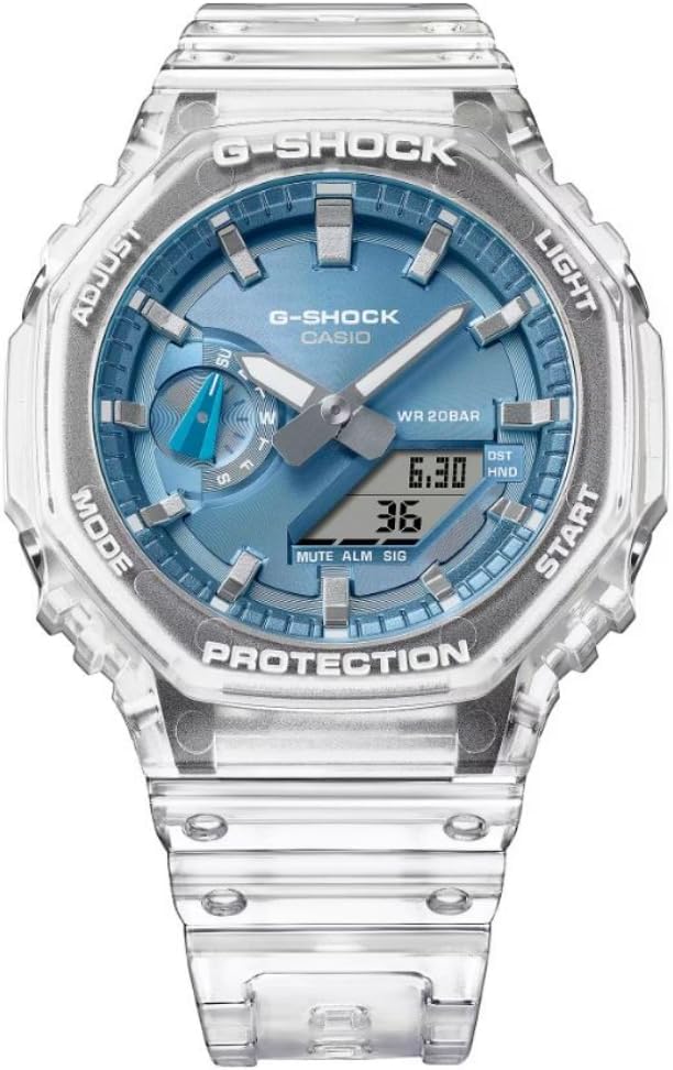 Casio G-Shock Mens Analogue-Digital Watch with Blue Dial and Clear Strap GA-2100BM-7A2ER