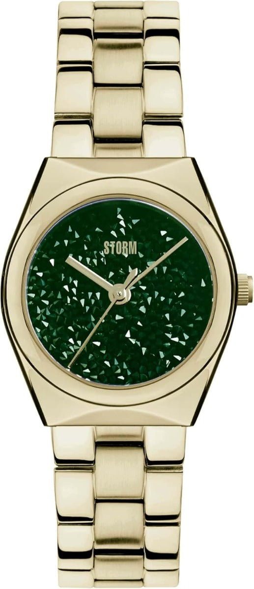 Storm Azalyn Gold Green Ladies Watch gyda Deial Gwyrdd a Breichled Aur 47547/GD/GN