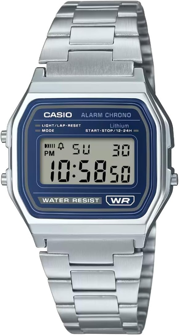 Casio Collection Mens Digital Watch with Blue Dial and Silver Strap A158WEA-2EF