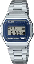 Casio Collection Mens Digital Watch with Blue Dial and Silver Strap A158WEA-2EF