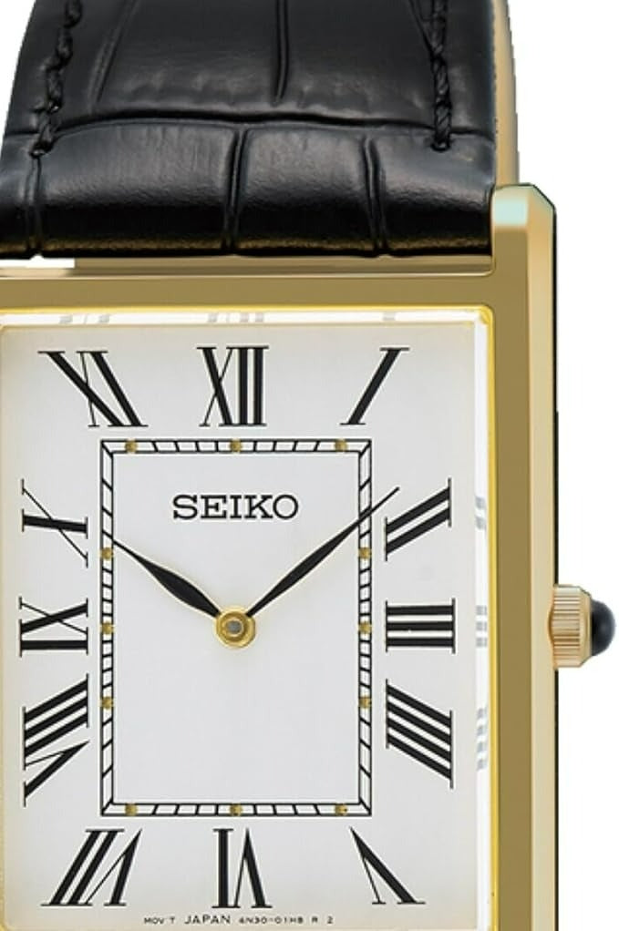 Seiko Mens Classic Dress Watch with White Dial & Black Leather Strap SWR104P1