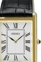 Seiko Mens Classic Dress Watch with White Dial & Black Leather Strap SWR104P1