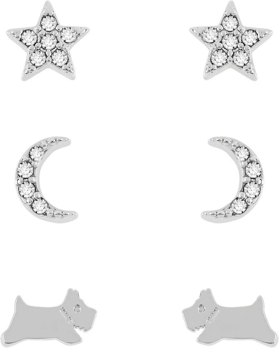 Radley Ladies Street Silver Plated Stone Set Moon and Star Triple Pack Studded Earrings RYJ1355S