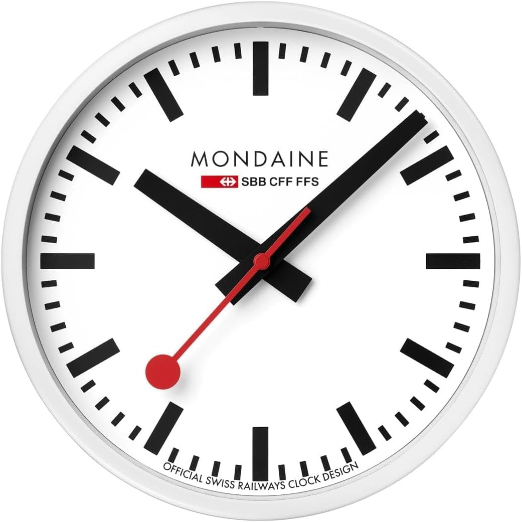 Mondaine Wall Clock with White Face and White Case A990.CLOCK.10SBB