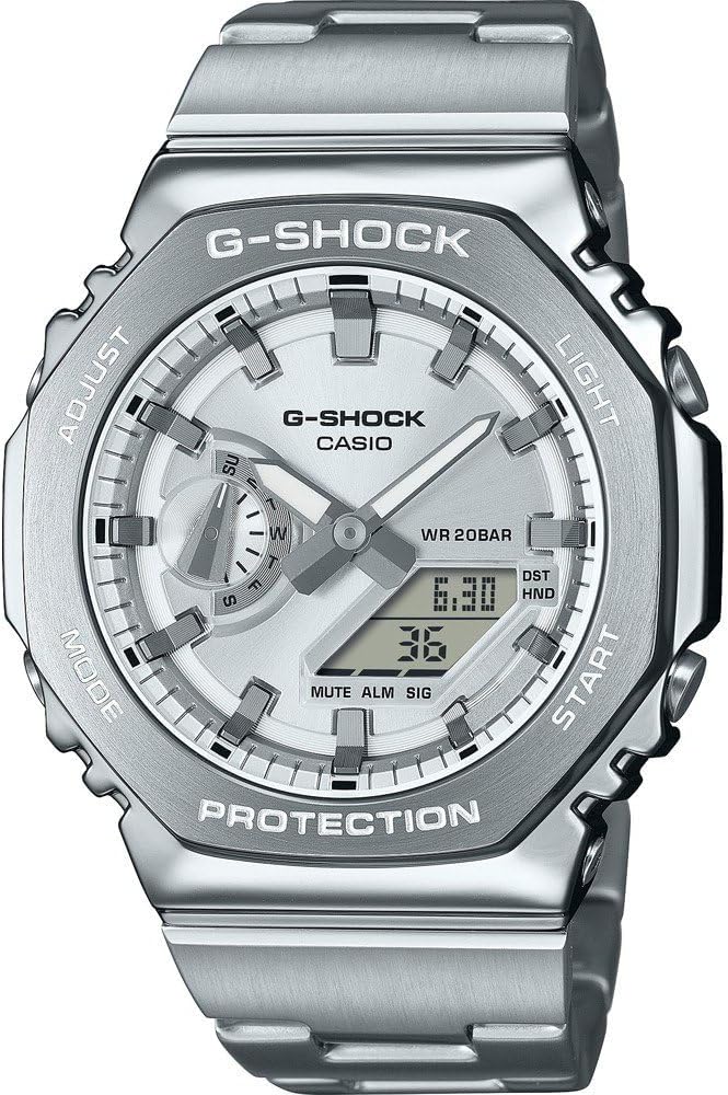 Casio G-Shock Mens Analogue-Digital Watch with Silver Dial and Silver Strap GM-2110D-7AER