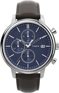 Timex Men's Watch with Blue Dial and Brown Leather Strap TW2W76200