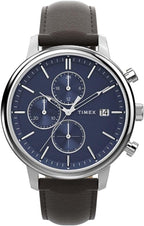 Timex Men's Watch with Blue Dial and Brown Leather Strap TW2W76200
