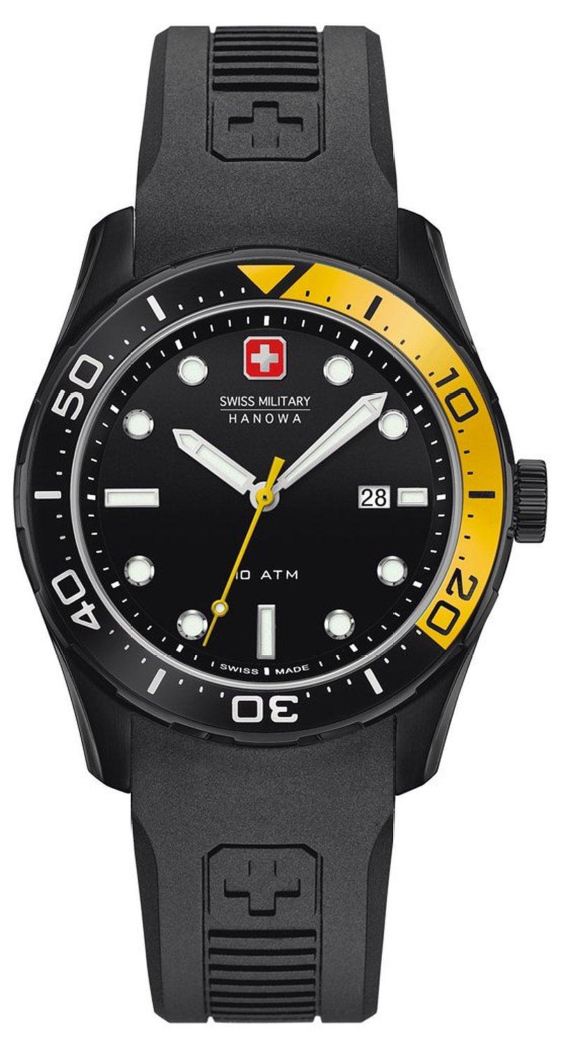 Swiss Military Aqualiner Men's Quartz Watch with Black Dial Analogue Display and Black Silicone Strap 6-4213.13.007.11
