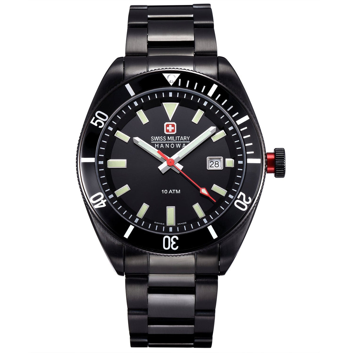 Swiss Military Skipper Men's Quartz Watch with Black Dial Analogue Display and Black Plated Stainless Steel Bracelet 6-5214.13.007