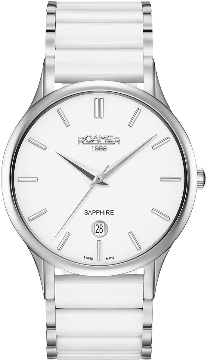 Roamer C-Line Mens Watch with White Dial and Ceramic Bracelet 657833 41 25 60