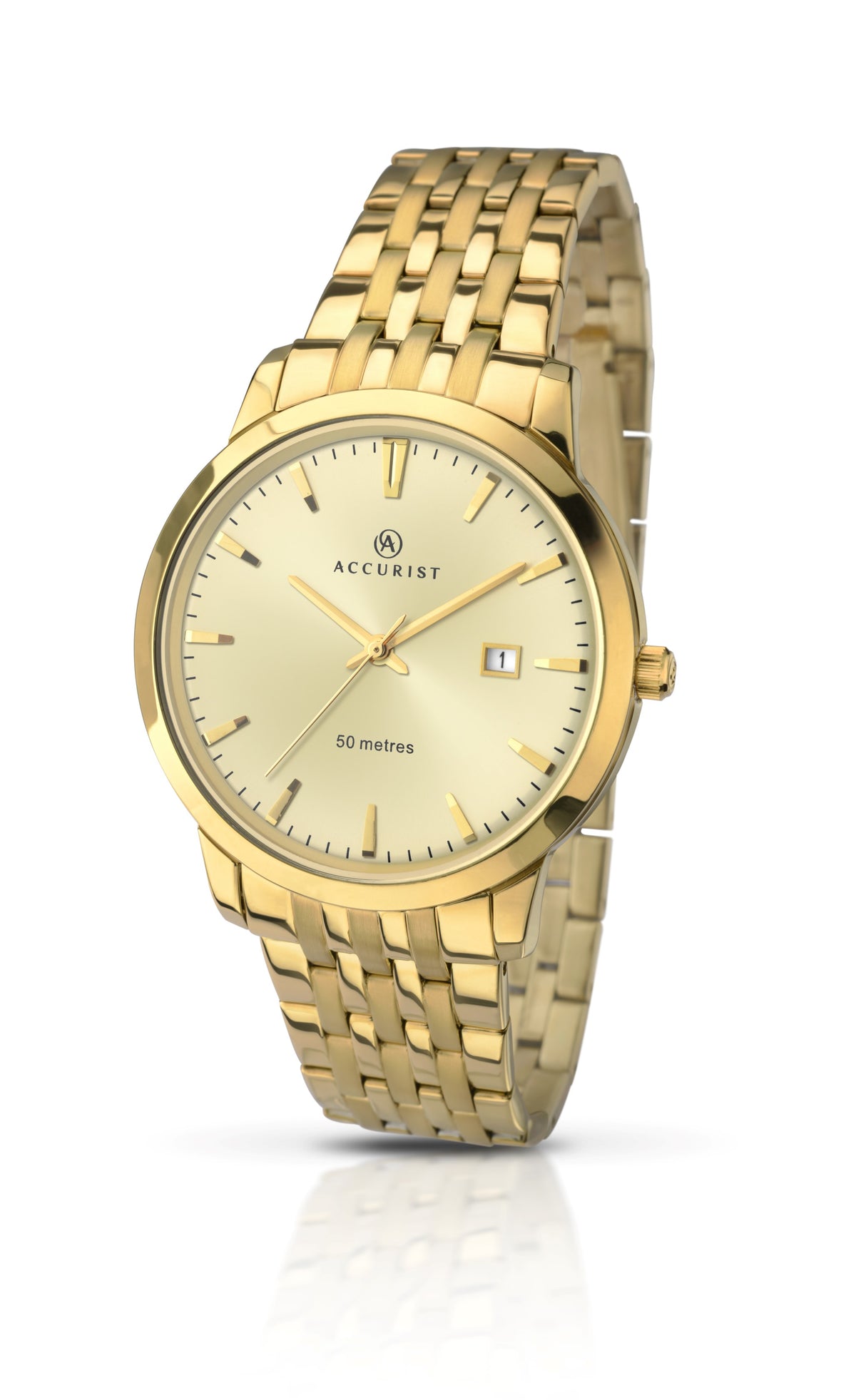 Accurist Gents Analogue Watch With Champagne Dial And Gold Bracelet 7019