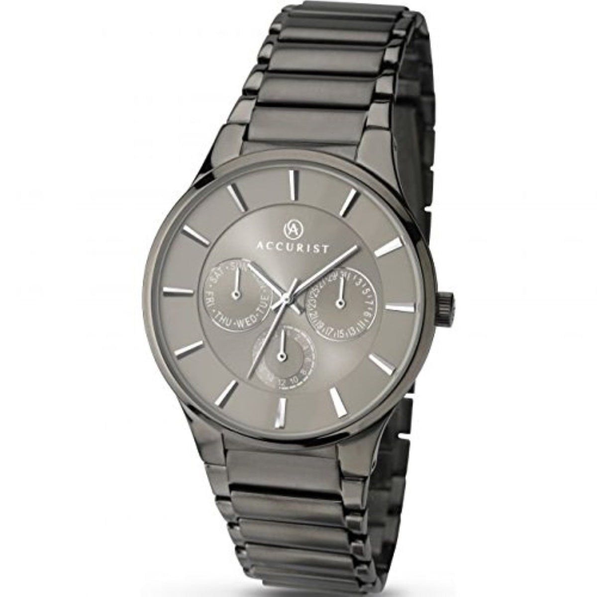 Mens Accurist London Black Strap Grey Dial Watch 7038 RRP £99.99
