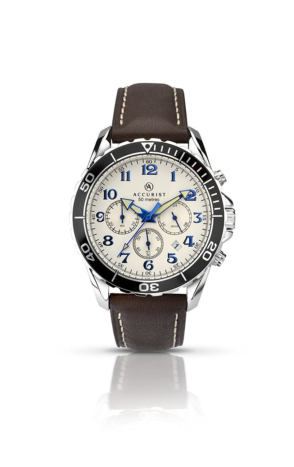 Accurist Men's Chronograph Cream Dial Brown Strap Watch 7055 RRP £139