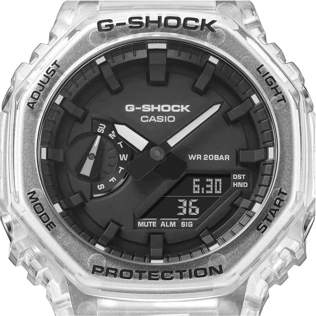 Casio G-Shock Mens Analogue-Digital Watch with Black Dial and Clear Strap GA-2100SKE-7AER