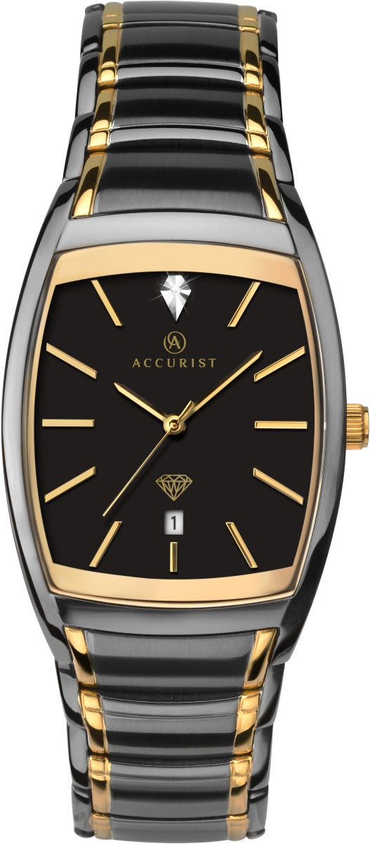 Accurist Mens Watch with Brown Diamond Set Dial and Black Bracelet 7120
