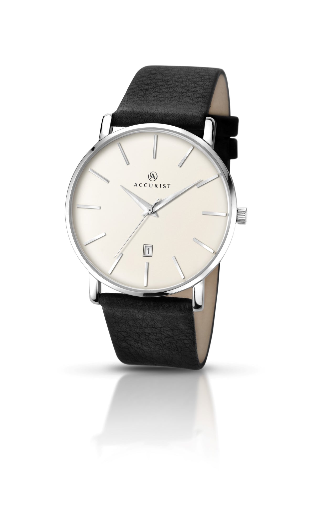 Accurist Gents Analogue Watch With Cream Dial And Black Leather Strap 7123