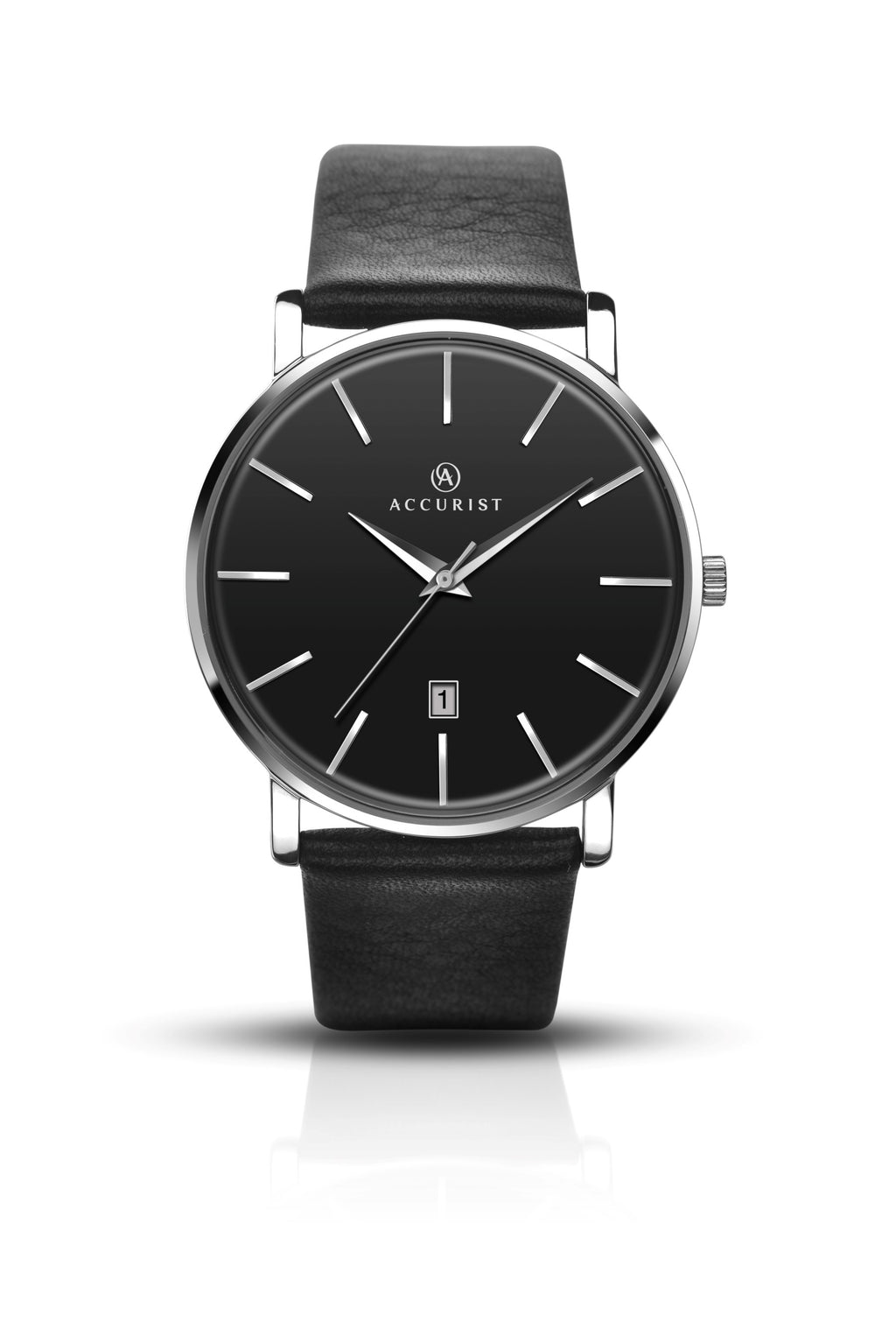 Accurist Gents Analogue Watch With Black Dial And Black Leather Strap 7124