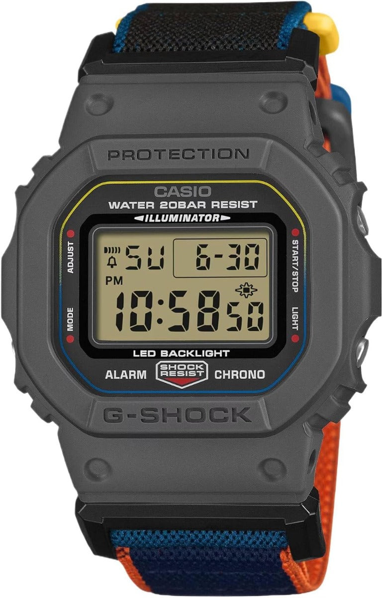 Casio G-Shock Mens Digital Watch with Black Dial and Blue FIDLOCK Strap DW-5600MNC-8A2ER *Refurbished*