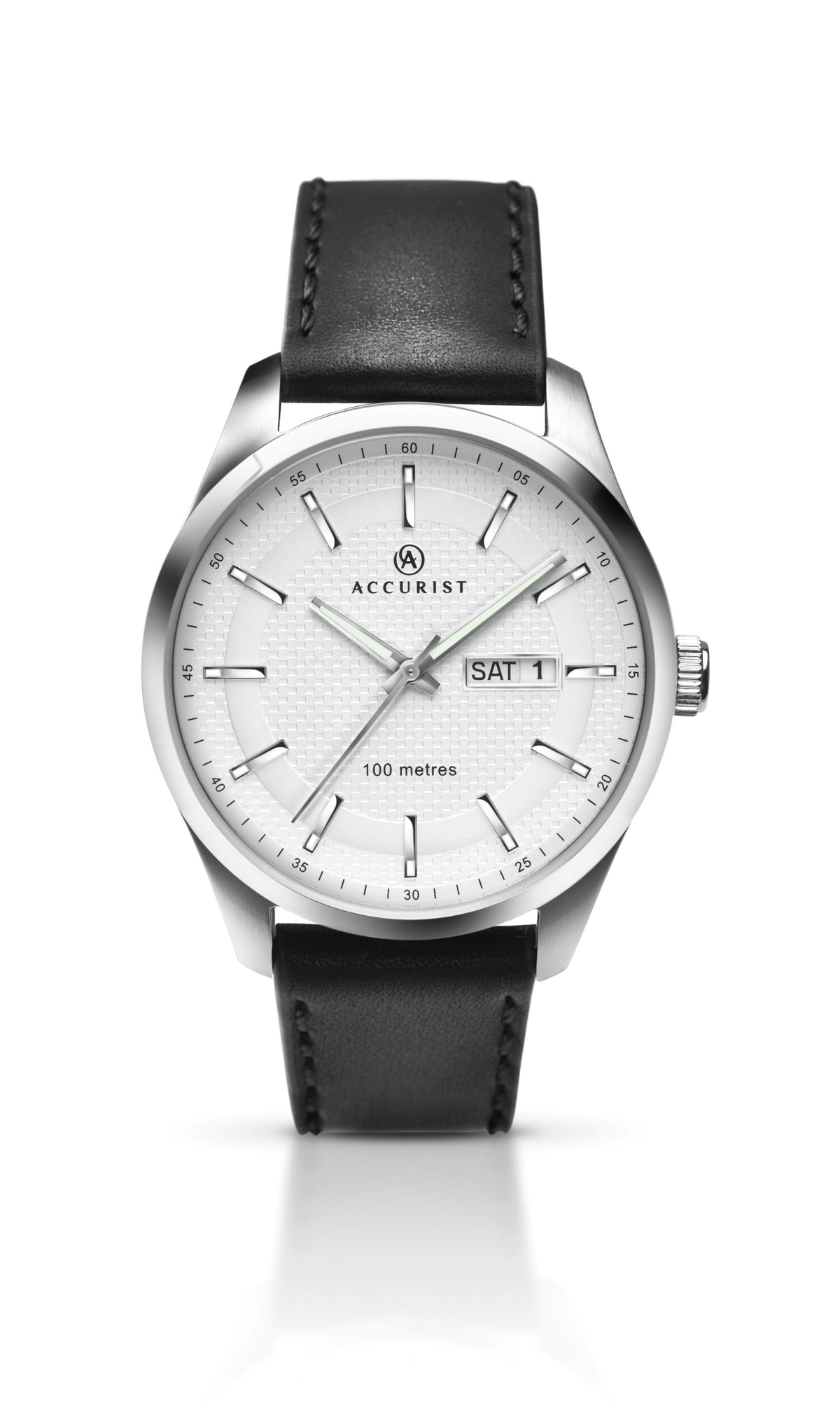 Accurist Gents Analogue Watch With White Dial And Black Leather Strap 7135