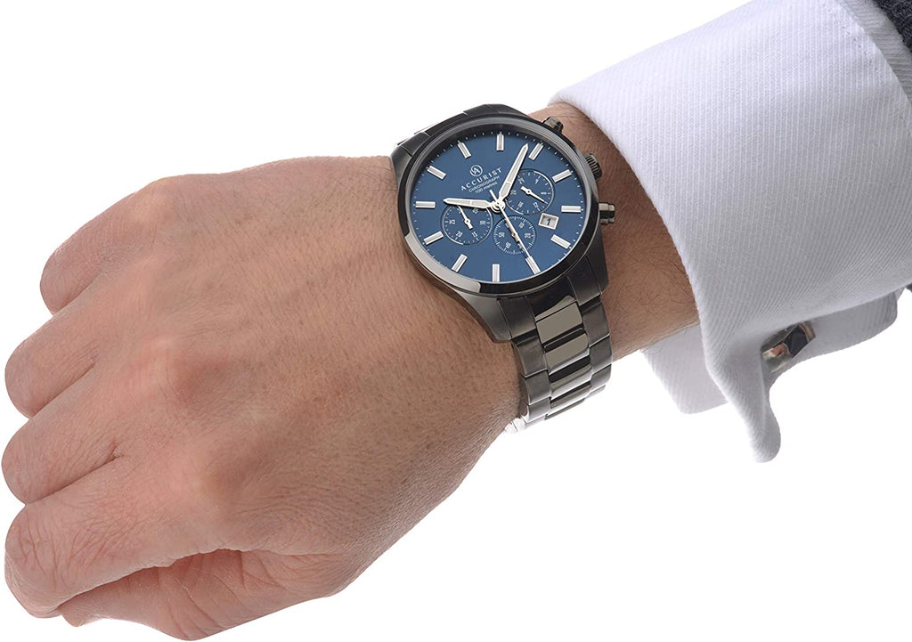 Accurist Mens Chronograph Watch with Blue Dial and Black Stainless Steel Bracelet 7137