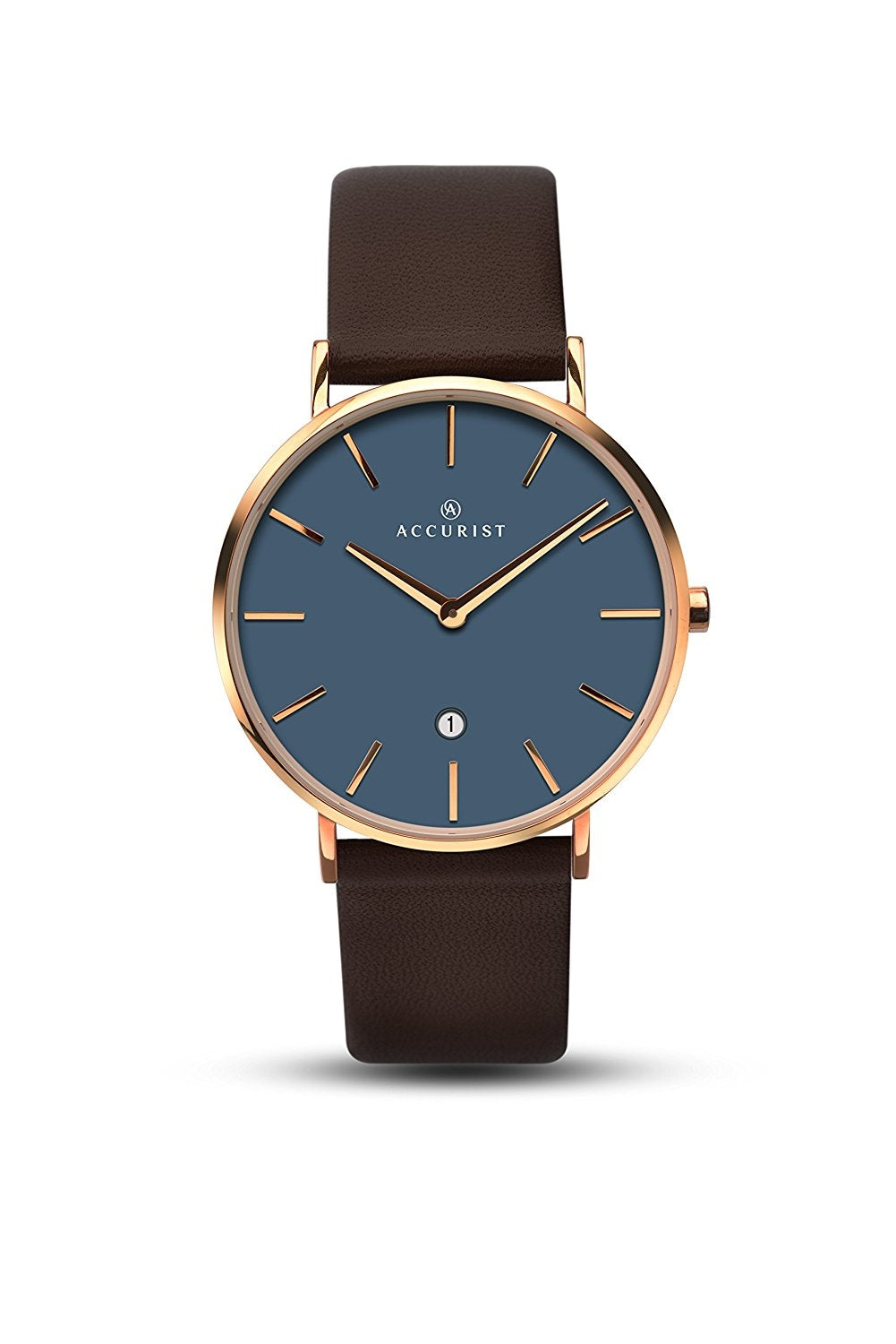 Accurist Mens Quartz Watch with Blue Dial Analogue Display and Dark Brown Leather Strap 7150