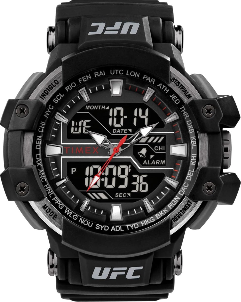 Timex Gwylio Digidol UFC i Ddynion gyda Deial Du a Strap Du TW5M51800