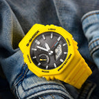 Casio G-Shock Mens Analogue-Digital Watch with Black Dial and Yellow Strap GA-B2100C-9AER