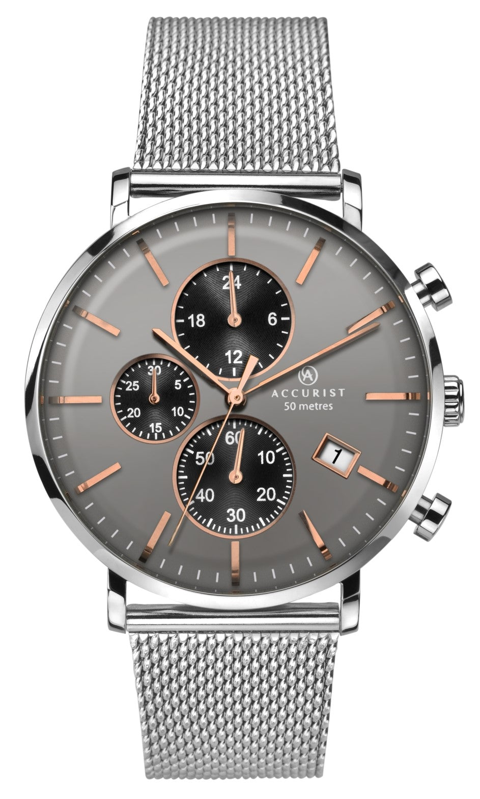 Accurist Mens Analogue Quartz Watch With Grey Dial And Silver Milanese Strap 7187